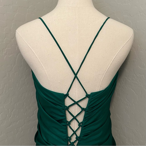 NEW JOVANI SZ 12 EMERALD GREEN SATIN CORSET LACE UP FORMAL EVENING GOWN - Picture 9 of 16